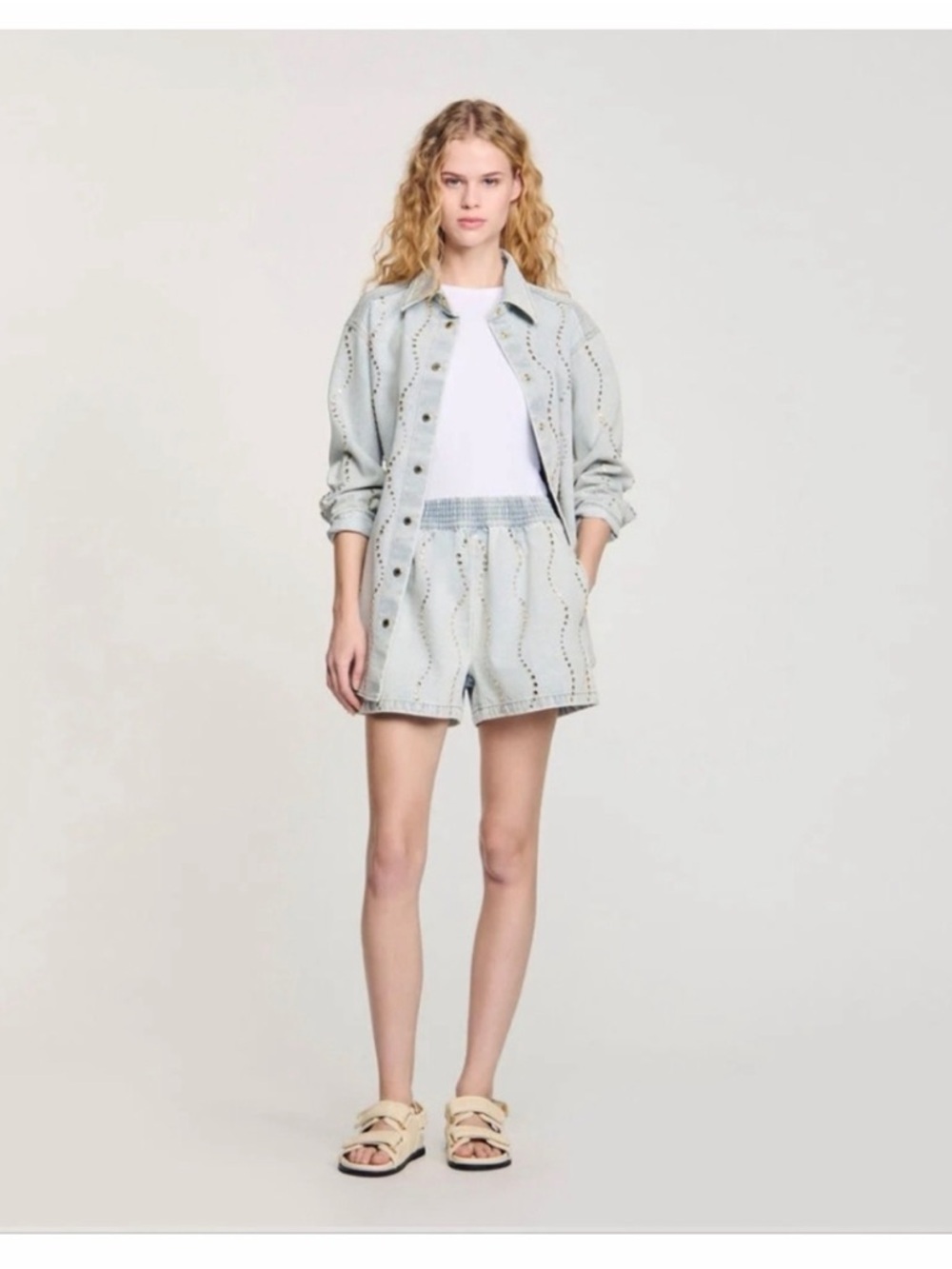Sandro Light Blue Studded Jean Shorts -Size 36